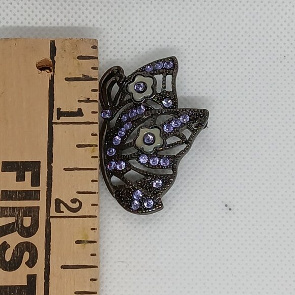 Vintage Gunmetal Black & Purple Faux Stone Butterfly Pin Brooch #2W - Picture 6 of 7